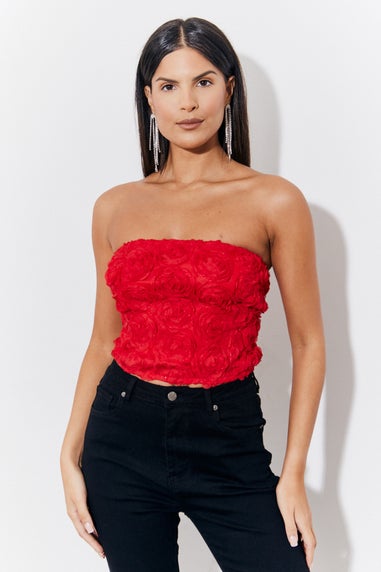 In The Style Red 3D Floral Bandeau Top