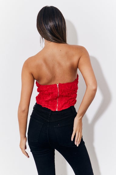 In The Style Red 3D Floral Bandeau Top