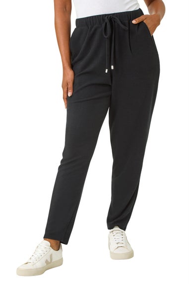 Roman Black Petite Ribbed Jogger Trouser