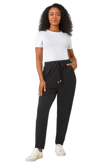 Roman Black Petite Ribbed Jogger Trouser