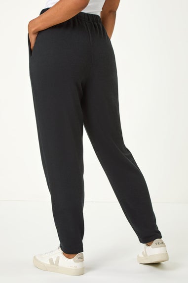 Roman Black Petite Ribbed Jogger Trouser