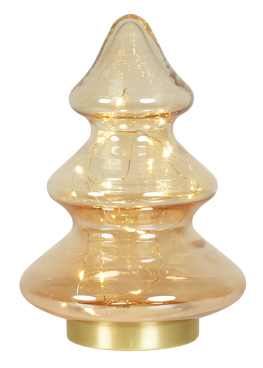 ValueLights Gold Amber Glass LED Lit Christmas Tree Decoration (20.5cm x 13cm x 13cm)