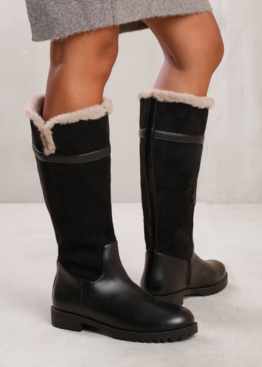 Where's That From Black Kendra Faux Fur Knee High Boots