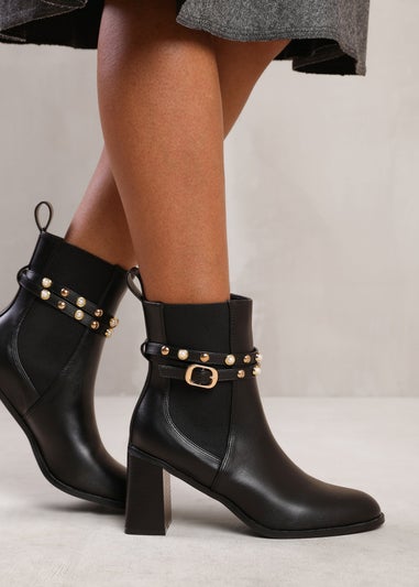 Where's That From Black Jayla Pearl Stud Detailing Ankle Boots