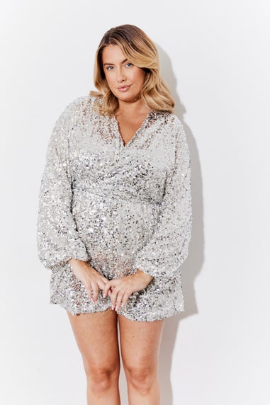 In The Style Silver Sequined Multiway Tie Playsuit