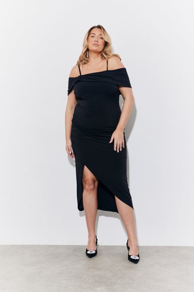 In The Style Black Magic Sculpting Strappy Bardot Midi Dress