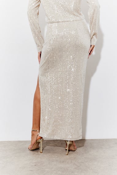 In The Style Gold Sequin Slit Midi Skirt