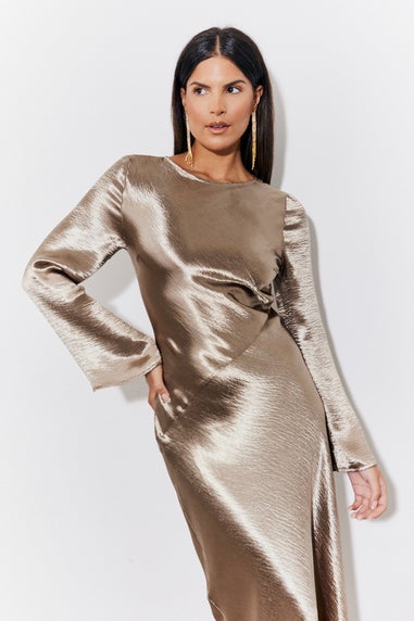 In The Style Bronze Liquid Satin Bias Cut Maxi Dress