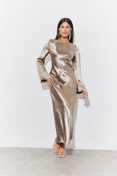 In The Style Bronze Liquid Satin Bias Cut Maxi Dress