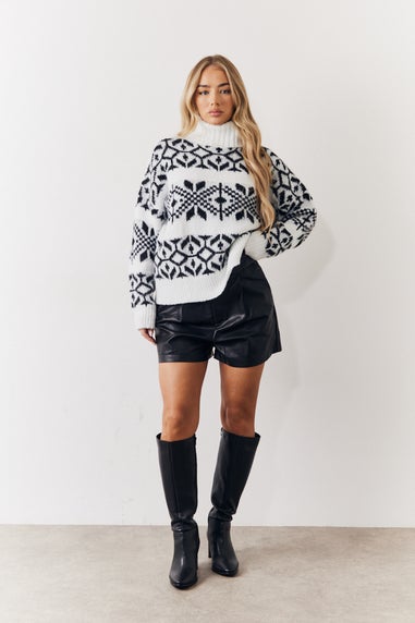 In The Style Black Fairisle Knit Roll Neck Jumper