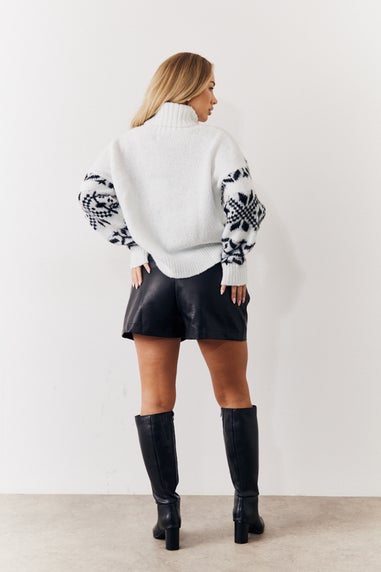 In The Style Black Fairisle Knit Roll Neck Jumper