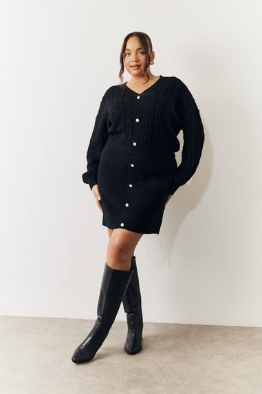 In The Style Black Cable Knit Diamante Button Mini Dress