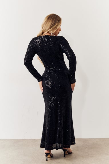 In The Style Black Long Sleeve Maxi Sequin Dress