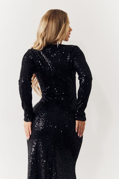 In The Style Black Long Sleeve Maxi Sequin Dress