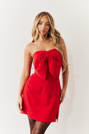 In The Style Red Bow Front Split Hem Mini Dress