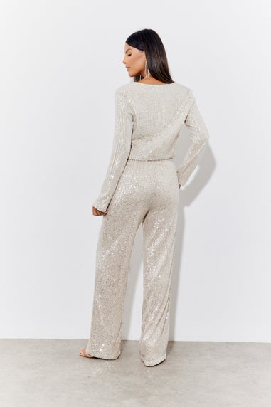 In The Style Silver Sequin Wide Leg Trouser