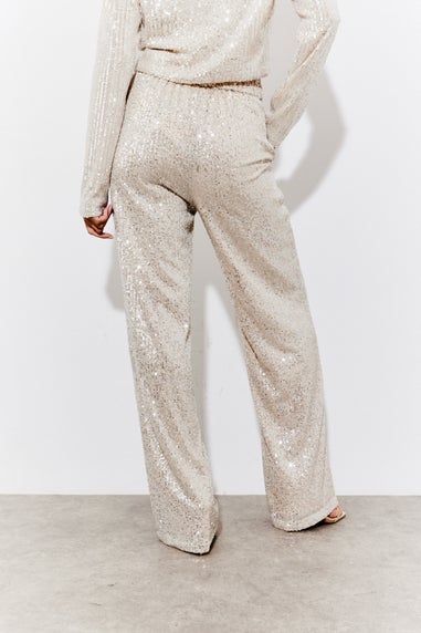 In The Style Silver Sequin Wide Leg Trouser