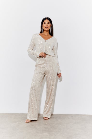 In The Style Silver Sequin Wide Leg Trouser