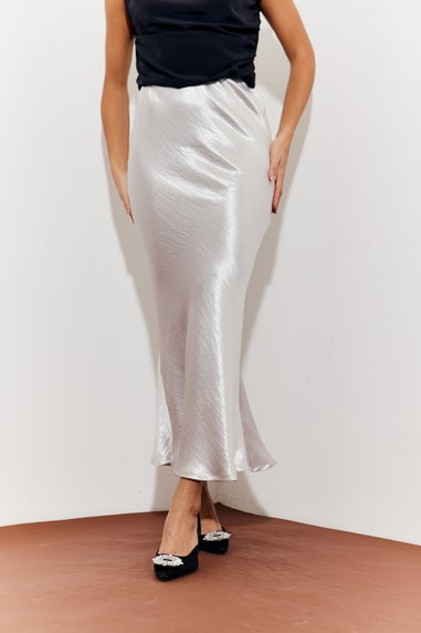 In The Style Silver Satin Midaxi Skirt