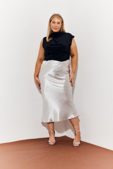 In The Style Silver Satin Midaxi Skirt