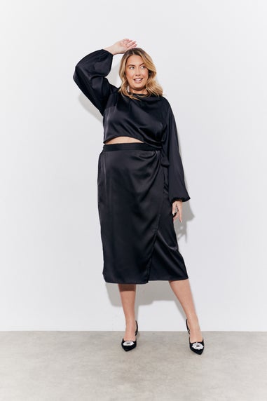 In The Style Black Satin Frill Midi