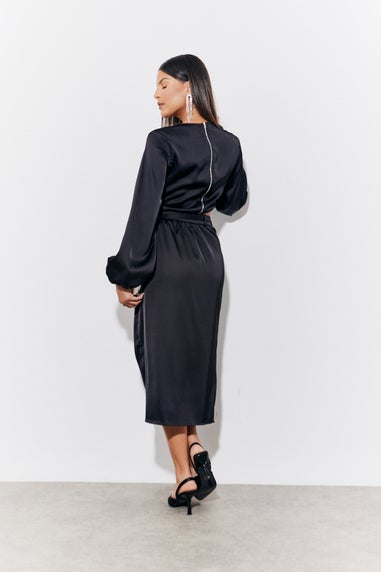 In The Style Black Curved Hem Satin Top