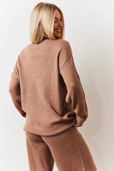 In The Style Mocha Sunday Knitted Co Ord Jumper