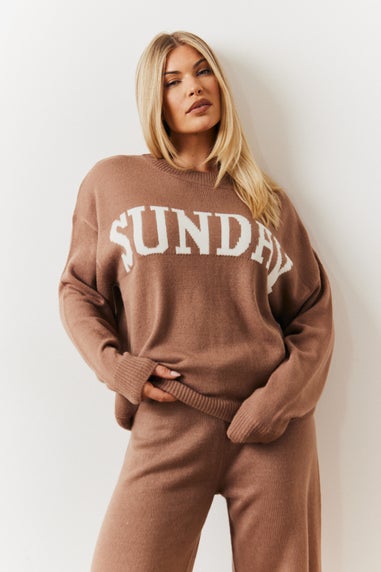 In The Style Mocha Sunday Knitted Co Ord Jumper