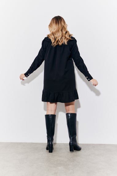 In The Style Black Peter Pan Collared Button up Smock Dress