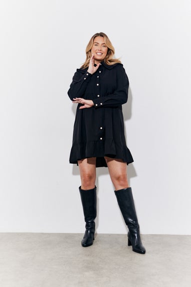 In The Style Black Peter Pan Collared Button up Smock Dress