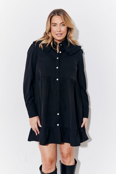 In The Style Black Peter Pan Collared Button up Smock Dress