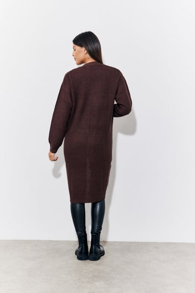 In The Style Chocolate Longline Belted Knitted Cardigan