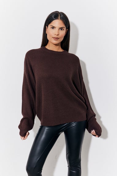 In The Style Chocolate Crew Neck Knitted Jumper