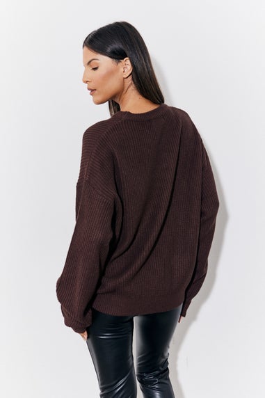 In The Style Chocolate Crew Neck Knitted Jumper