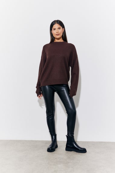 In The Style Chocolate Crew Neck Knitted Jumper