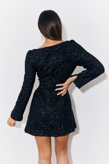 In The Style Black Tweed Fit & Flare Mini Dress