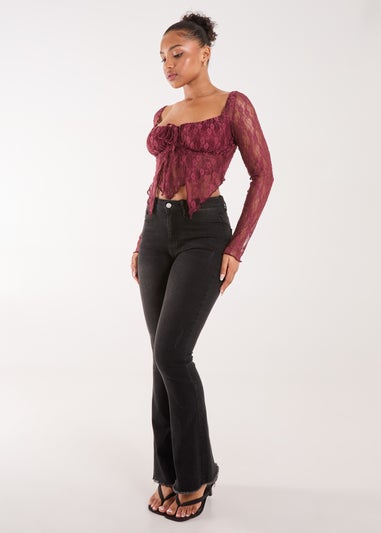 Pink Vanilla Red Long Sleeve Lace Butterfly Top