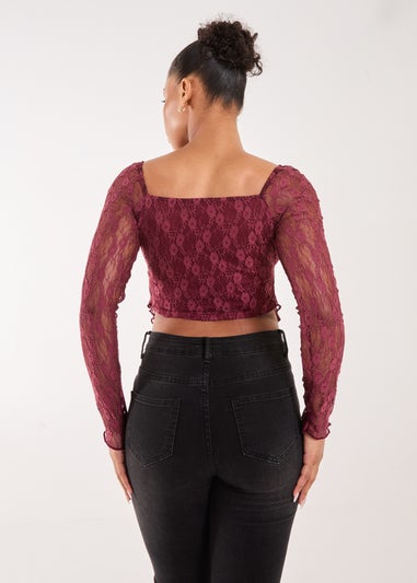 Pink Vanilla Red Long Sleeve Lace Butterfly Top