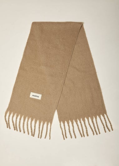 Madein Taupe Boucle Knit Hanna Tassel Blanket Scarf