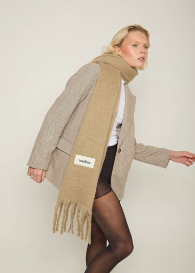 Madein Taupe Boucle Knit Hanna Tassel Blanket Scarf