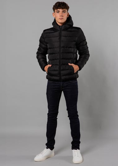 French Connection Black Hooded Puffer Jacket