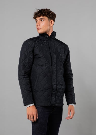 French Connection Navy Funnel Neck Diamond Quilted Jacket