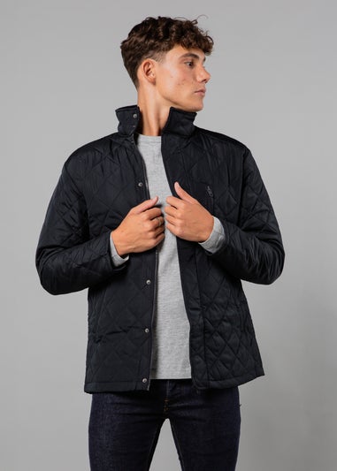 French Connection Navy Funnel Neck Diamond Quilted Jacket