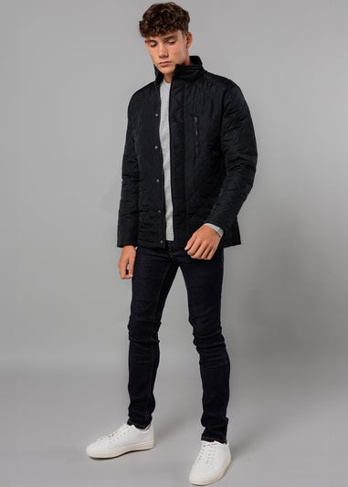 French Connection Navy Funnel Neck Diamond Quilted Jacket