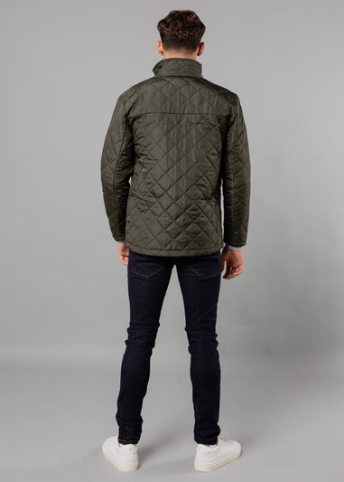 French Connection Khaki Funnel Neck Diamond Quilted Jacket