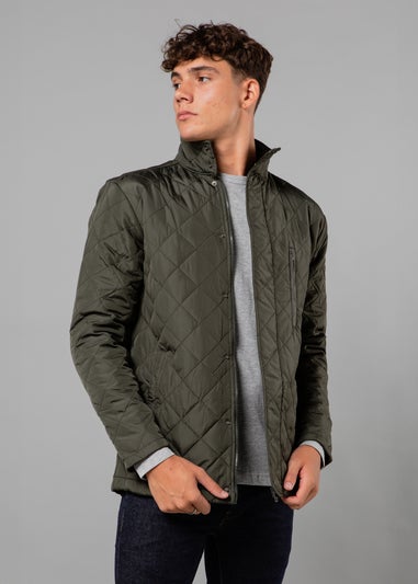 French Connection Khaki Funnel Neck Diamond Quilted Jacket