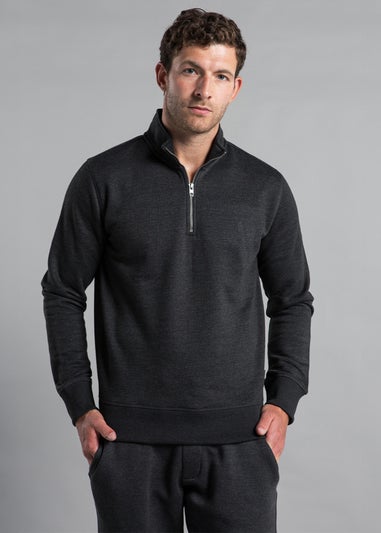 French Connection Charcoal Cotton Blend Half-Zip Jumper