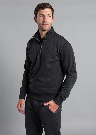 French Connection Charcoal Cotton Blend Half-Zip Jumper