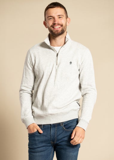 French Connection Light Grey Cotton Blend Half-Zip Jumper