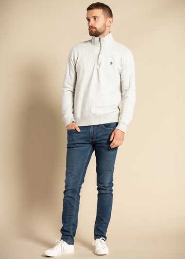 French Connection Light Grey Cotton Blend Half-Zip Jumper